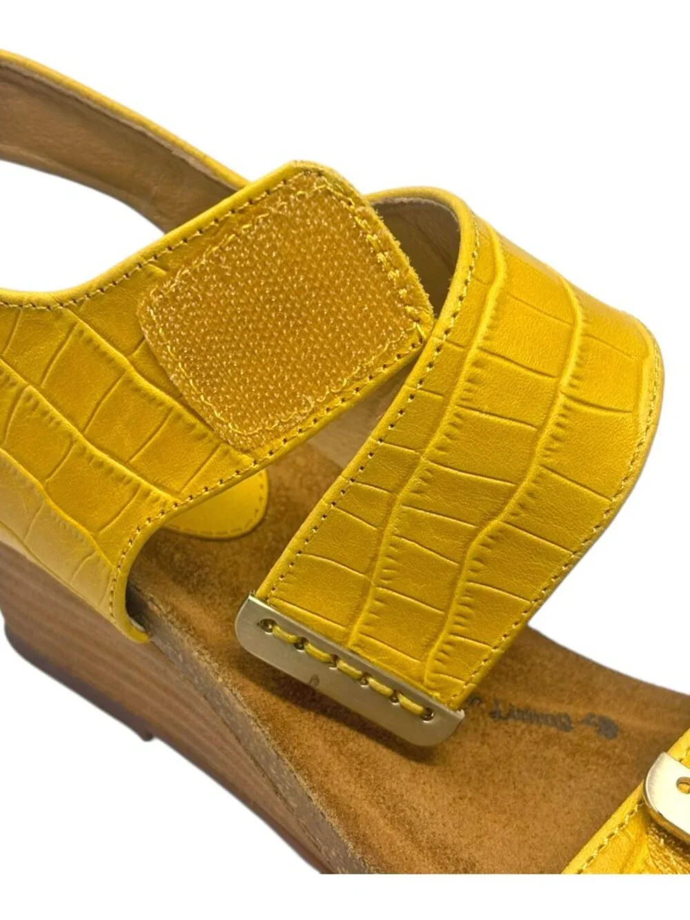 Sofft Verdi Yellow Full Grain Embossed‎ Leather Wedge Sandal